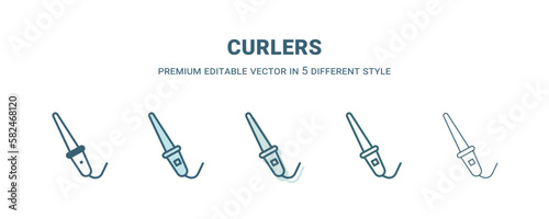 curlers icon in 5 different style. Outline, filled, two color, thin curlers icon isolated on white background. Editable vector can be used web and mobile
