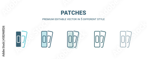 patches icon in 5 different style. Outline, filled, two color, thin patches icon isolated on white background. Editable vector can be used web and mobile