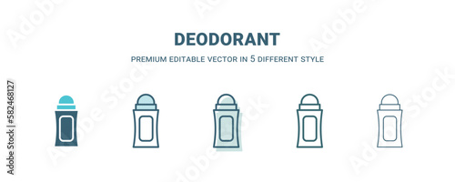 deodorant icon in 5 different style. Outline, filled, two color, thin deodorant icon isolated on white background. Editable vector can be used web and mobile