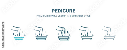 pedicure icon in 5 different style. Outline, filled, two color, thin pedicure icon isolated on white background. Editable vector can be used web and mobile