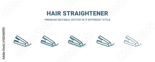 hair straightener icon in 5 different style. Outline, filled, two color, thin hair straightener icon isolated on white background. Editable vector can be used web and mobile