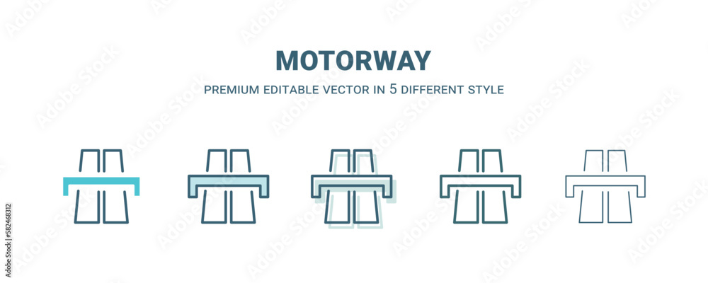 motorway icon in 5 different style. Outline, filled, two color, thin motorway icon isolated on white background. Editable vector can be used web and mobile motorway icon in 5 different style. Outline, filled, two color, thin motorway icon isolated on white background. Editable vector can be used web and mobile