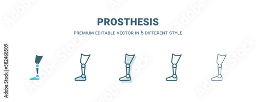 prosthesis icon in 5 different style. Outline, filled, two color, thin prosthesis icon isolated on white background. Editable vector can be used web and mobile