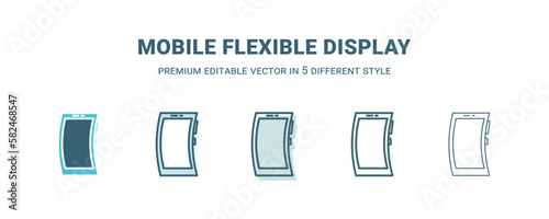 mobile flexible display icon in 5 different style. Outline, filled, two color, thin mobile flexible display icon isolated on white background. Editable vector can be used web and mobile