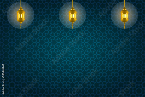 Islamic Background Vector Geometric Ornament With Gold Lantern For Moslem Ramadan Kareem, Eid Mubarak and Another Moslem Celebration Day