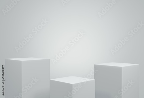 Empty white podium.3D display podium on white background.Stand Minimal mockup for presentation.Abstract white background concept.Geometric platform show cosmetic product.Stage showcase.3D rendering