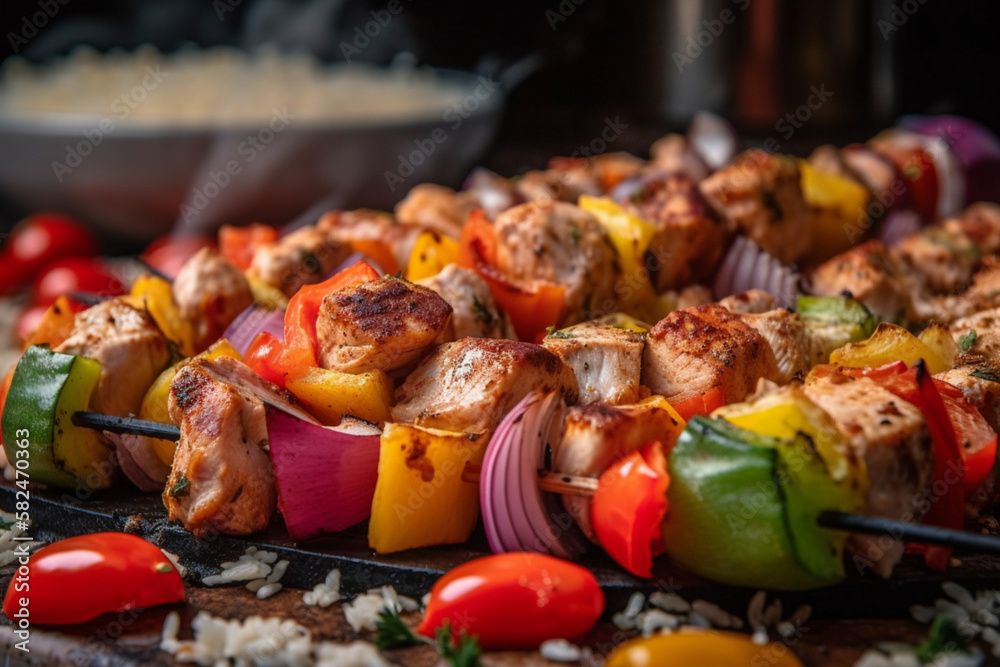 A grill with meat and vegetables on it. Generative ai A grill with meat and vegetables on it. Generative ai