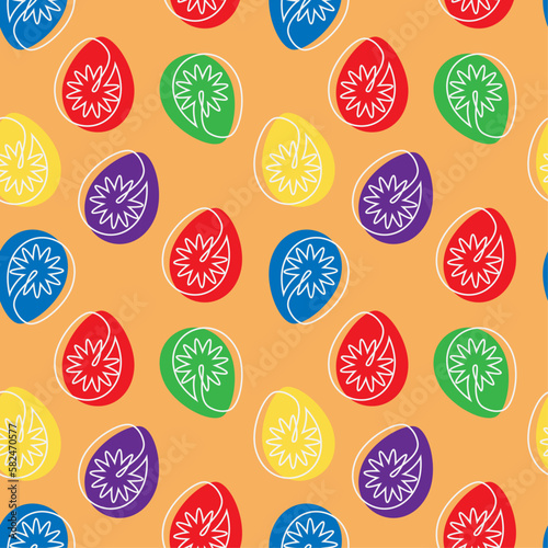 Bright seamless pattern for Easter celebration. Colorfl multicolored eggs. Vector illustration
