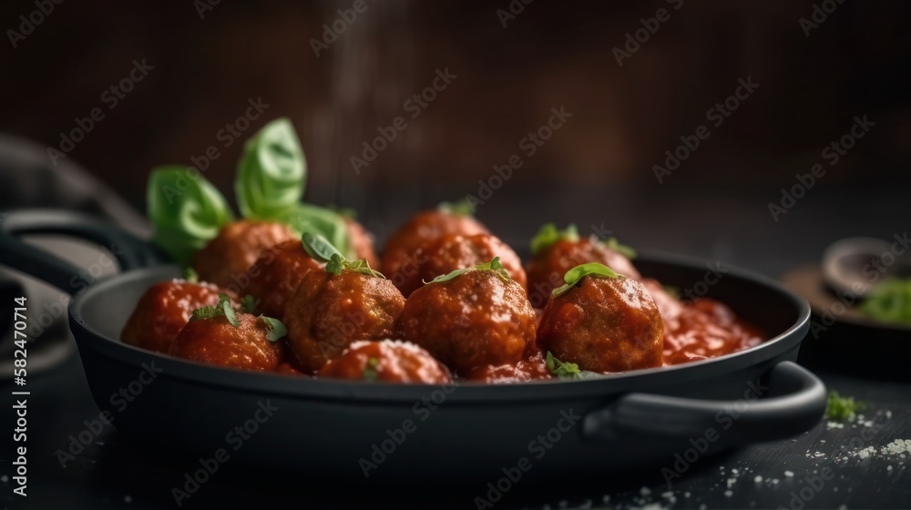 Meatballs served with tomato sauce, generative ai Meatballs served with tomato sauce, generative ai