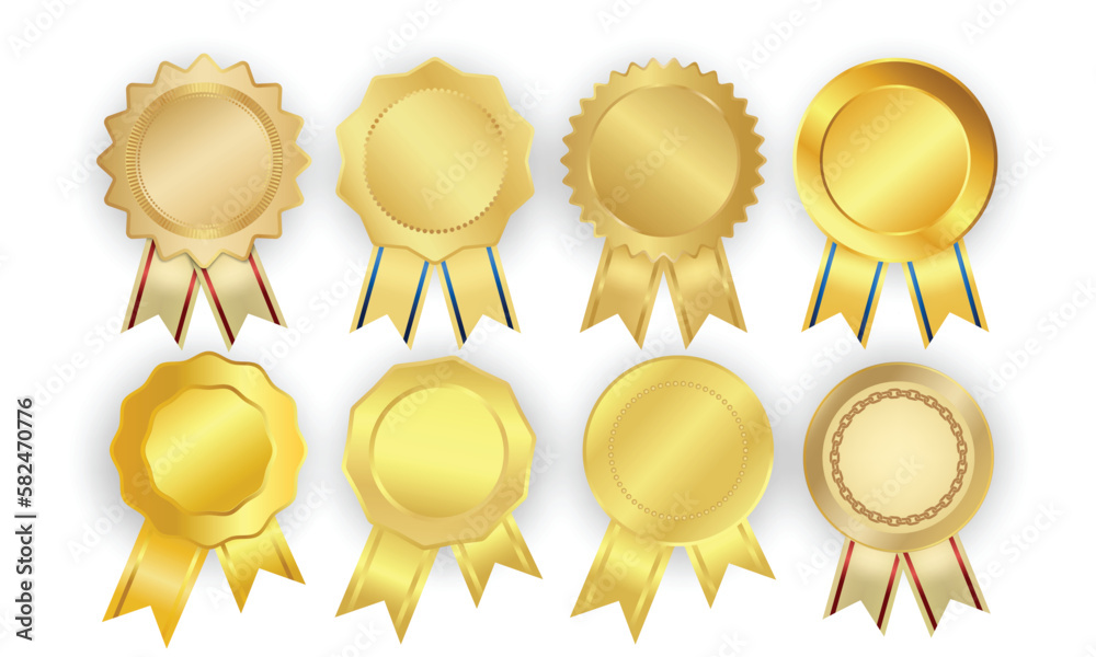 gold, silver and bronze medals. champion and winner awards medal set with red ribbon gold, silver and bronze medals. champion and winner awards medal set with red ribbon