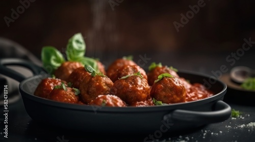 Meatballs served with tomato sauce, generative ai