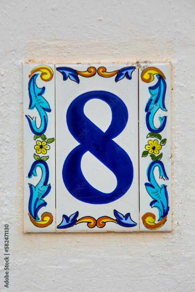 Fototapeta premium Old Weathered House Number 8, Tile on Wall