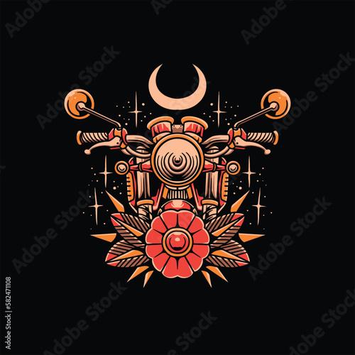 moon biker tattoo vector design