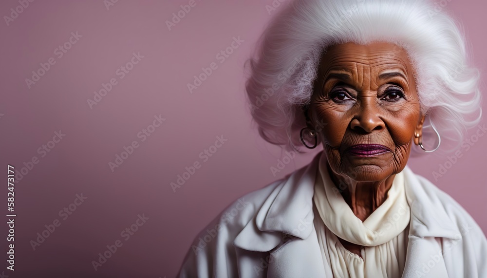 Portrait of beautiful African American senior woman. Close up. Copy space text. Isolated. Old, grandma, grandmother, granny. Ai generative Portrait of beautiful African American senior woman. Close up. Copy space text. Isolated. Old, grandma, grandmother, granny. Ai generative