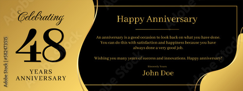 48 years anniversary, a banner speech anniversary template with a gold background combination of black and text that can be replaced