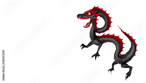 black red dragon chinese auspicious animal isolated on transparent background generative AI