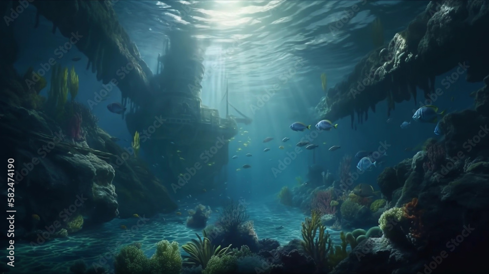 Fototapeta premium Underwater Archaeology, Discovering the Past in the Depths of the Sea. Generative AI