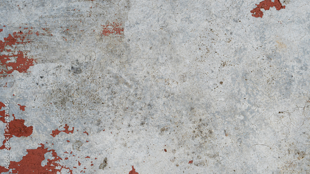 Fototapeta premium Background and textured above view of old cement floor with some brown stains on it.