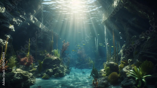 Oceanic Wonderland, A Vibrant Underwater Scene. Generative AI