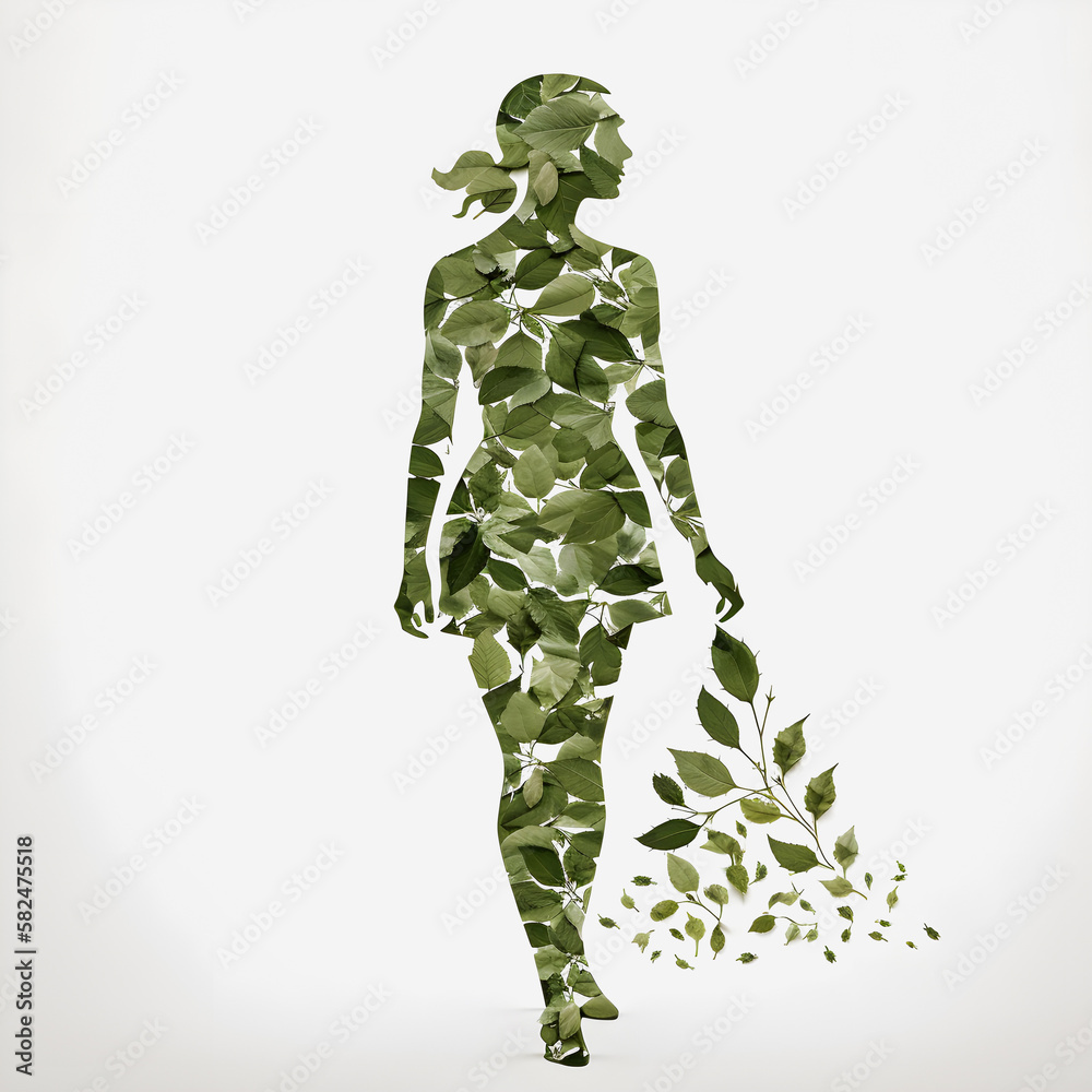 Nature's Artistry in Clear and Crisp Detail: A Clipart Illustration of a Lady Made of Leaves with a Smooth Texture and White Background Nature's Artistry in Clear and Crisp Detail: A Clipart Illustration of a Lady Made of Leaves with a Smooth Texture and White Background