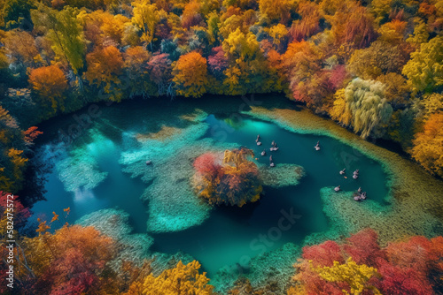 Beautiful and exotic Landscape of a blue lake in the middle of the forest, Generated by AI
