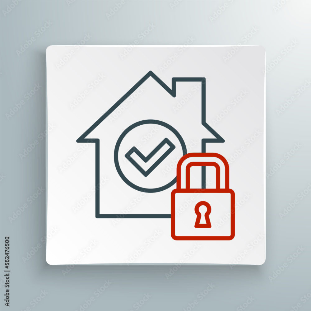 Line House under protection icon isolated on white background. Home and lock. Protection, safety, security, protect, defense concept. Colorful outline concept. Vector Line House under protection icon isolated on white background. Home and lock. Protection, safety, security, protect, defense concept. Colorful outline concept. Vector