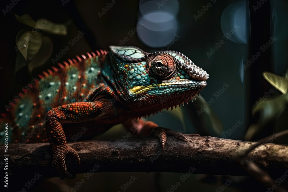 Fototapeta premium Chameleon standing on a branch. Generative AI