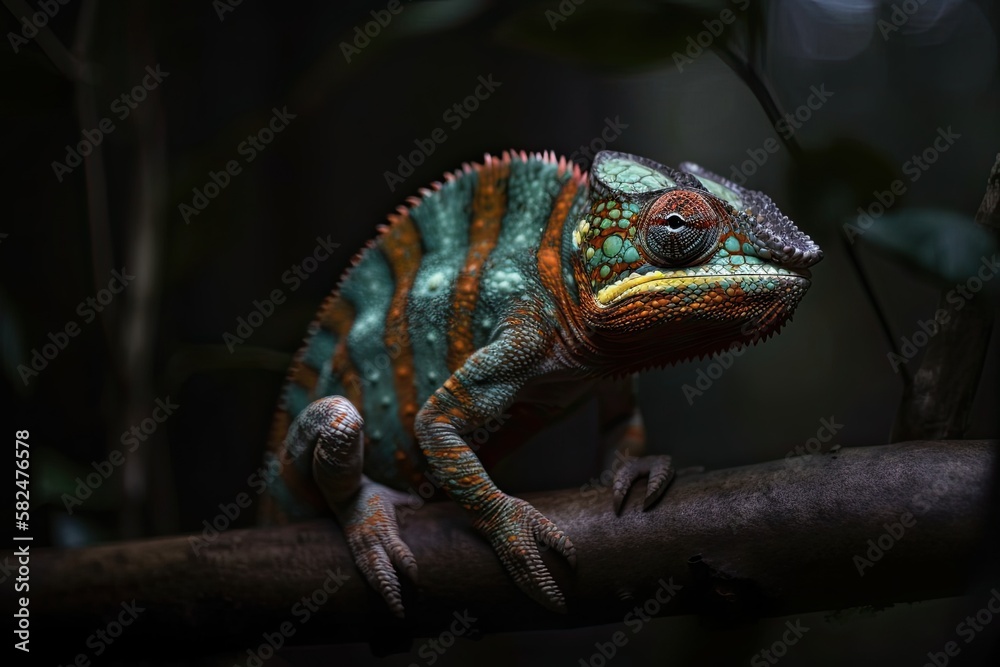 Obraz premium Chameleon standing on a branch. Generative AI