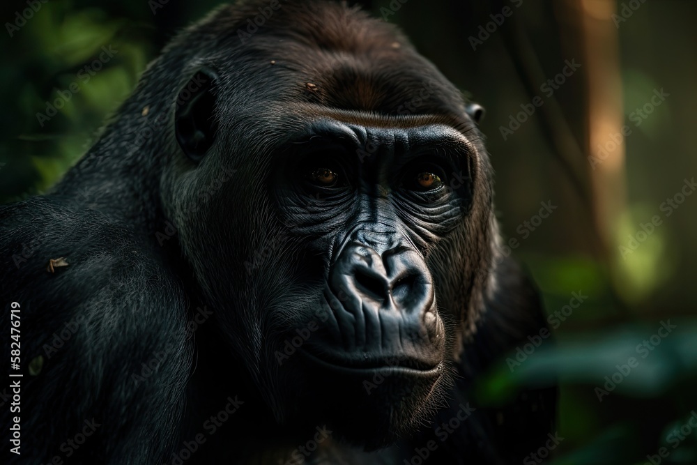 Gorilla portrait in the jungle. Generative AI Gorilla portrait in the jungle. Generative AI