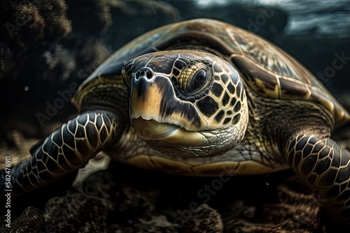 Close up of a turtle underwater. Generative AI © Gabriel