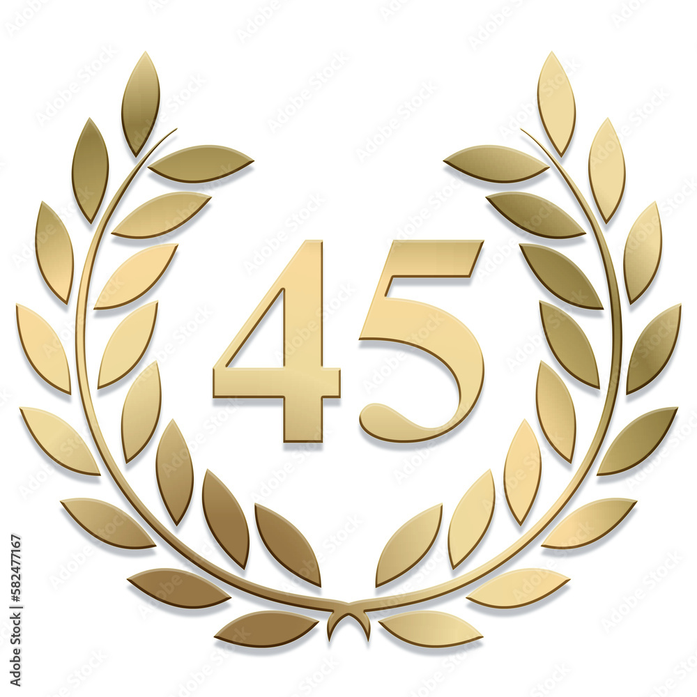 3D Gold PNG laurel wreath number 45	 - obrazy, fototapety, plakaty 