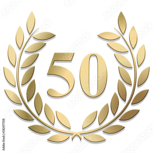 3D Gold PNG laurel wreath number 50	