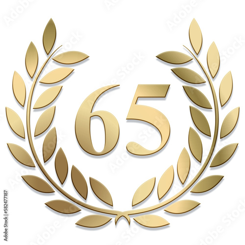 3D Gold PNG laurel wreath number 65