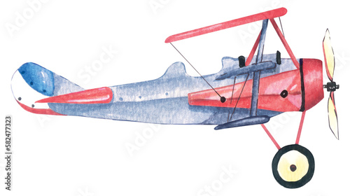 Obraz na płótnie Illustration ancient red plane painted with watercolors