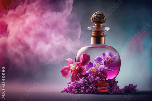 Perfume aroma from soft orchids flower , Generative Ai	 photo