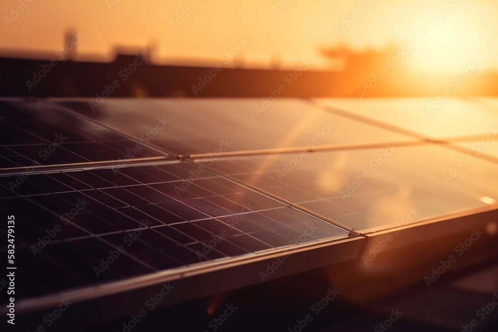 Paineis solares energia solar captação e geração de energia elétrica sustentável renovável natural tecnologia IA Generativa - obrazy, fototapety, plakaty 