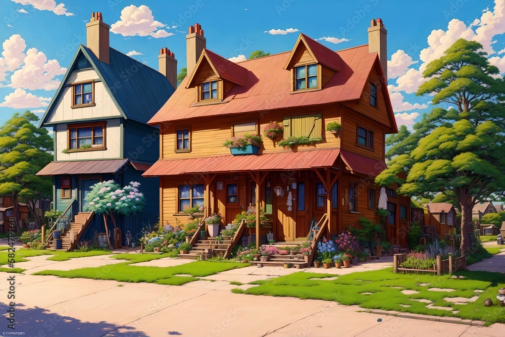 Cartoon-style old house in medieval town [AI Generated]