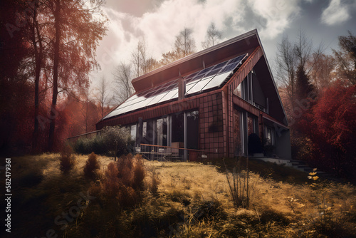 Revolutionizing Sustainable Living: A Captivating Photography of a Modern House with Solar Panels, Paving the Way for Eco-Friendly Homes Generative Ai