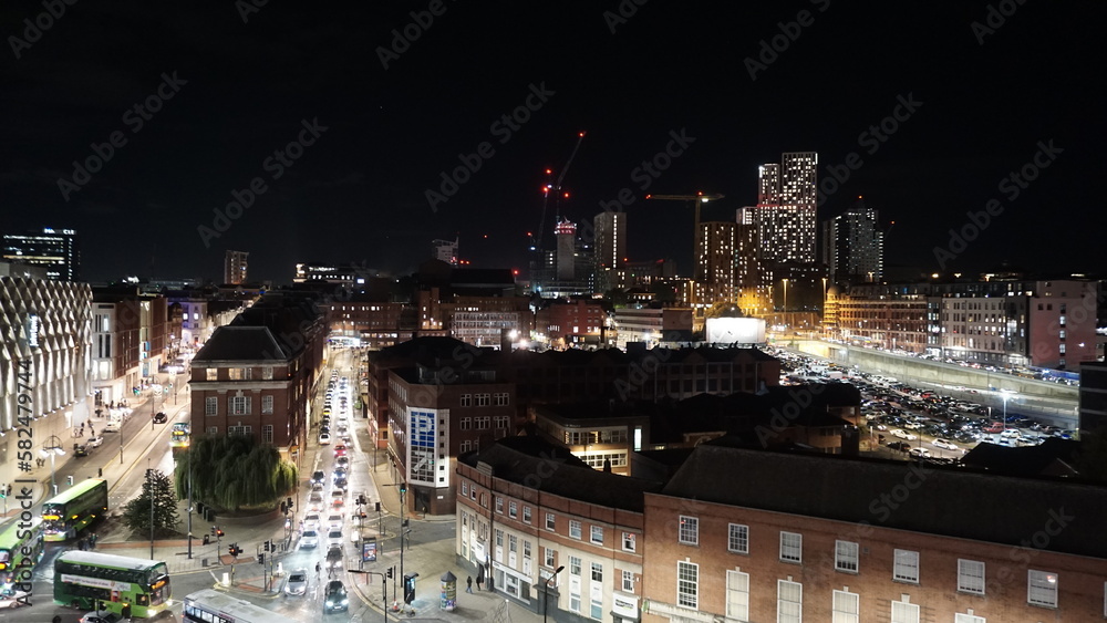 Photo of a generic city urban skyline, with bustling traffic below. This photo is suitable for any construction, real estate and property industries, as well as travel and transport sectors.  