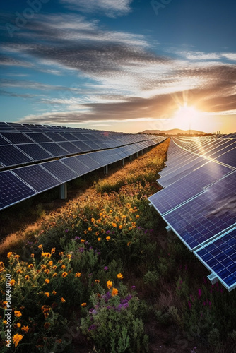Paineis solares energia solar captação e geração de energia elétrica sustentável renovável natural tecnologia IA Generativa
