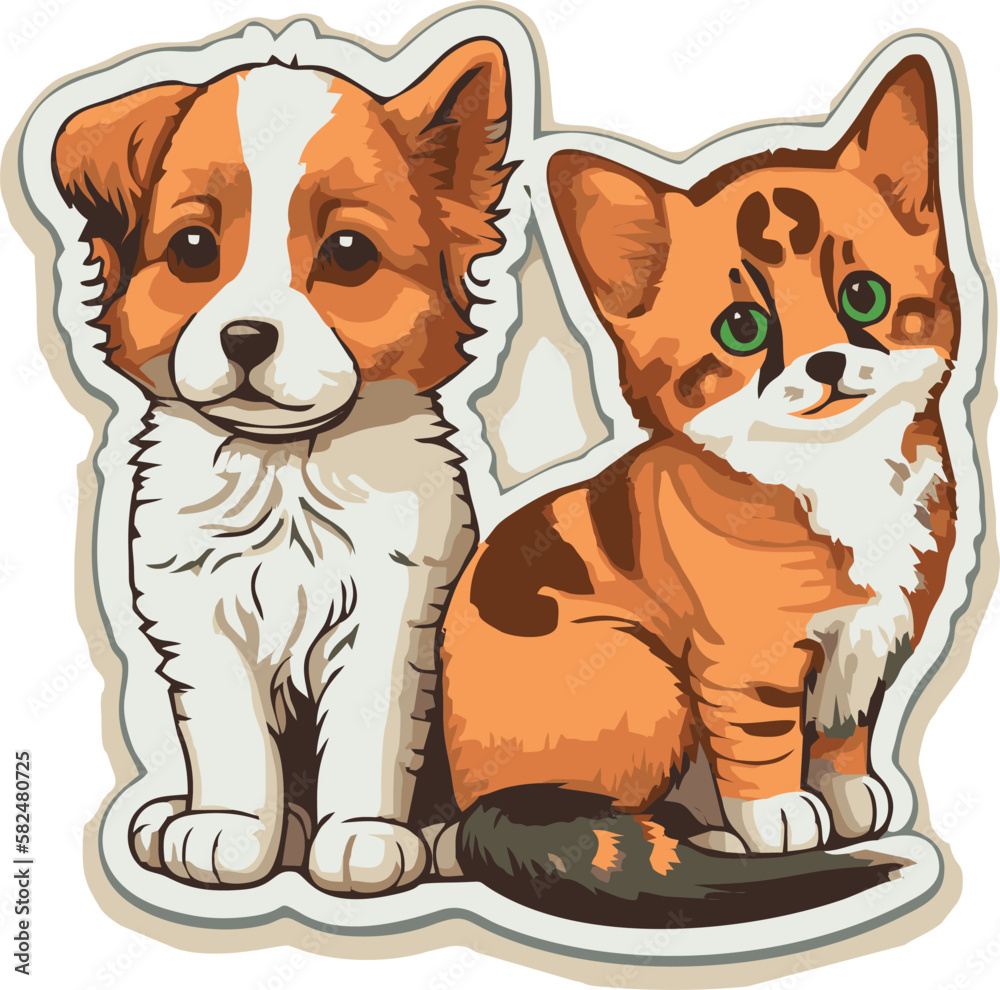 Strickers Cartoon Dog and Cat Characters for Print Design Stock Vector