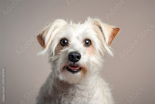 lovely white dog portrait with its face turned toward the front. Generative AI