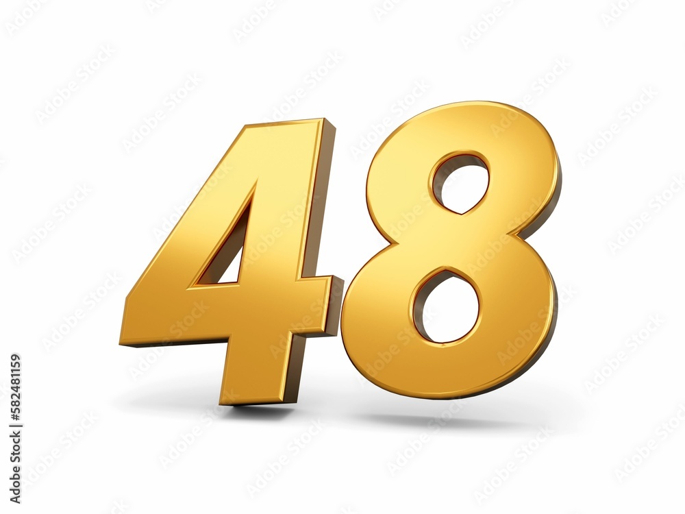 3D rendering of golden 48 number isolated on a white background