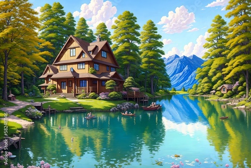 Anime-style house in nature landscape [AI Generated]