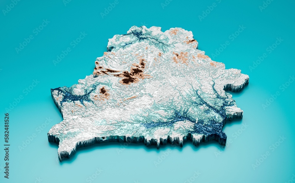 Obraz premium 3D rendering illustration of a topographic Belarus map