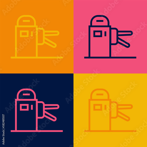 Pop art line Turnstile icon isolated on color background. Vector