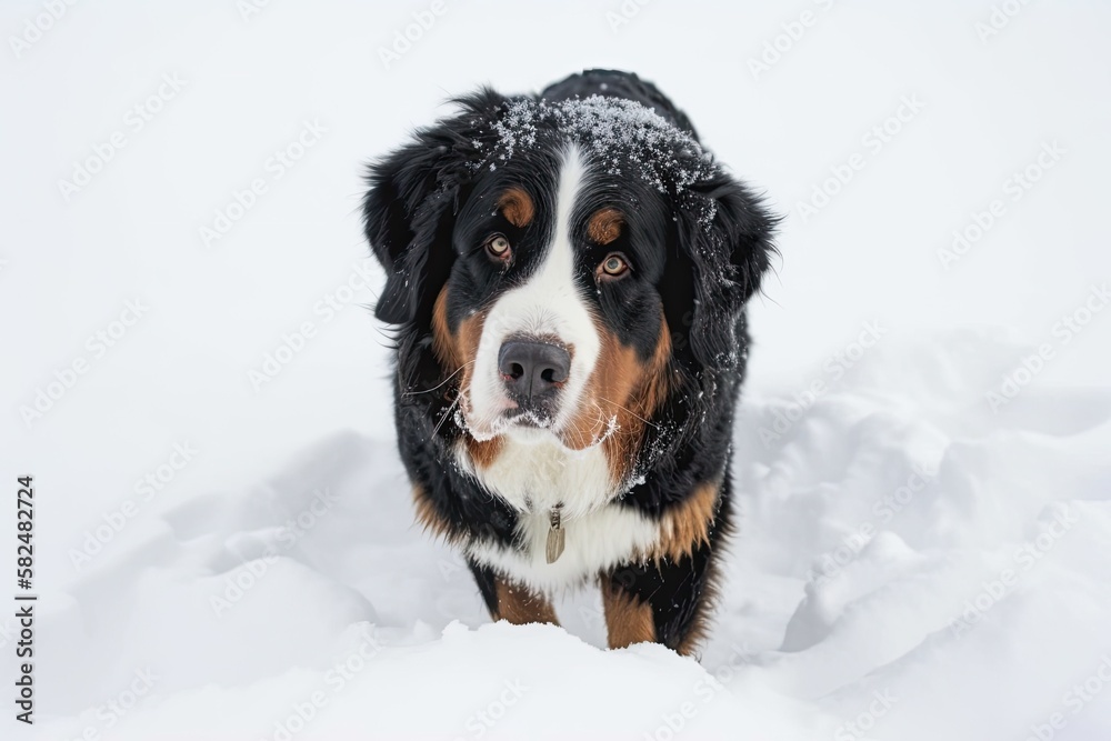 An image of a Bernese mountain dog facing the camera. Generative AI