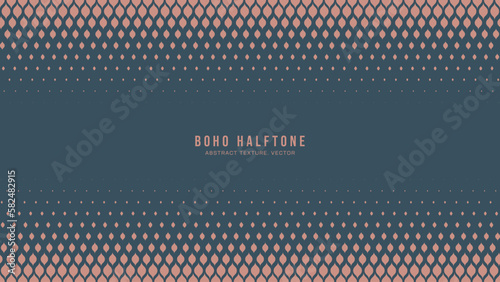 Boho Style Modern Halftone Vector Horizontal Border Fancy Abstract Background. Half Tone Gypsy Scale Pattern Trendy Fashionable Texture. Stylish Minimalist Wide Wallpaper. Graceful Stylish Abstraction