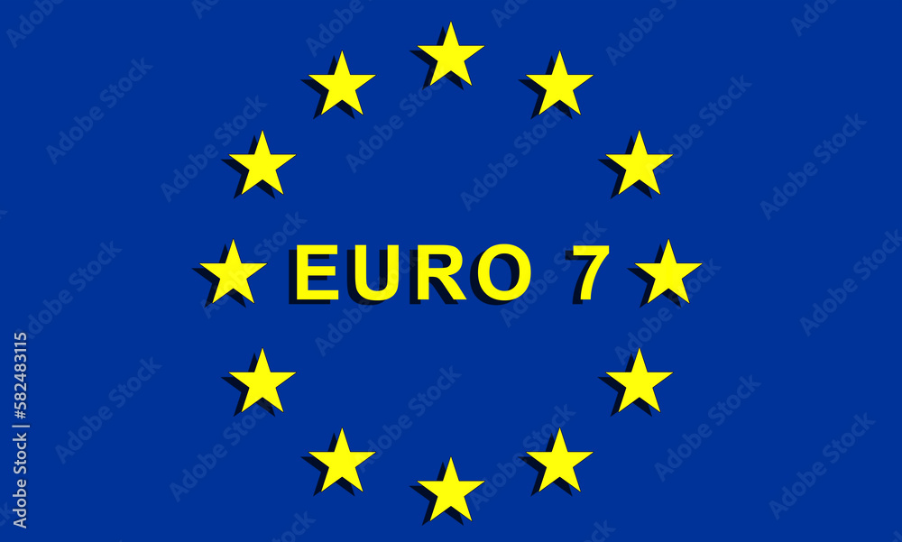 euro 7, standard for emissions of fumes and pollutants from cars, the EU Commission presents the new Euro 7 rules from 2025, on car emissions, also for brakes and tyres. logo symbol euro 7, standard for emissions of fumes and pollutants from cars, the EU Commission presents the new Euro 7 rules from 2025, on car emissions, also for brakes and tyres. logo symbol