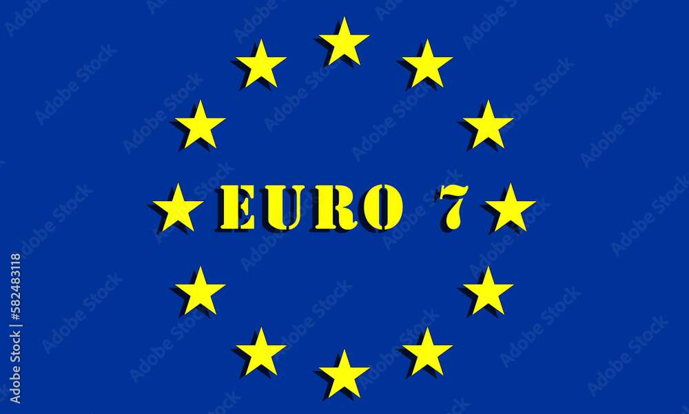 euro 7, standard for emissions of fumes and pollutants from cars, the EU Commission presents the new Euro 7 rules from 2025, on car emissions, also for brakes and tyres. logo symbol euro 7, standard for emissions of fumes and pollutants from cars, the EU Commission presents the new Euro 7 rules from 2025, on car emissions, also for brakes and tyres. logo symbol